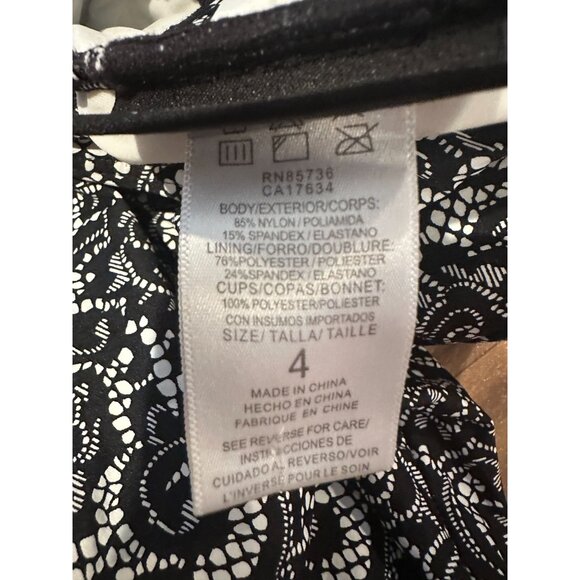 🖤‎ DKNY Strapless One-Piece Swimsuit – Black & White Lace Print – Peplum Ruffle - Picture 5 of 9